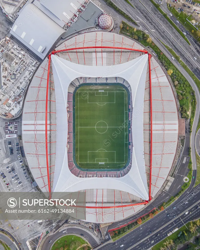 Lisbon, Portugal - 15 December 2020: Aerial view of Estadio Sport Lisboa e Benfica from top, Lisbon, Portugal.