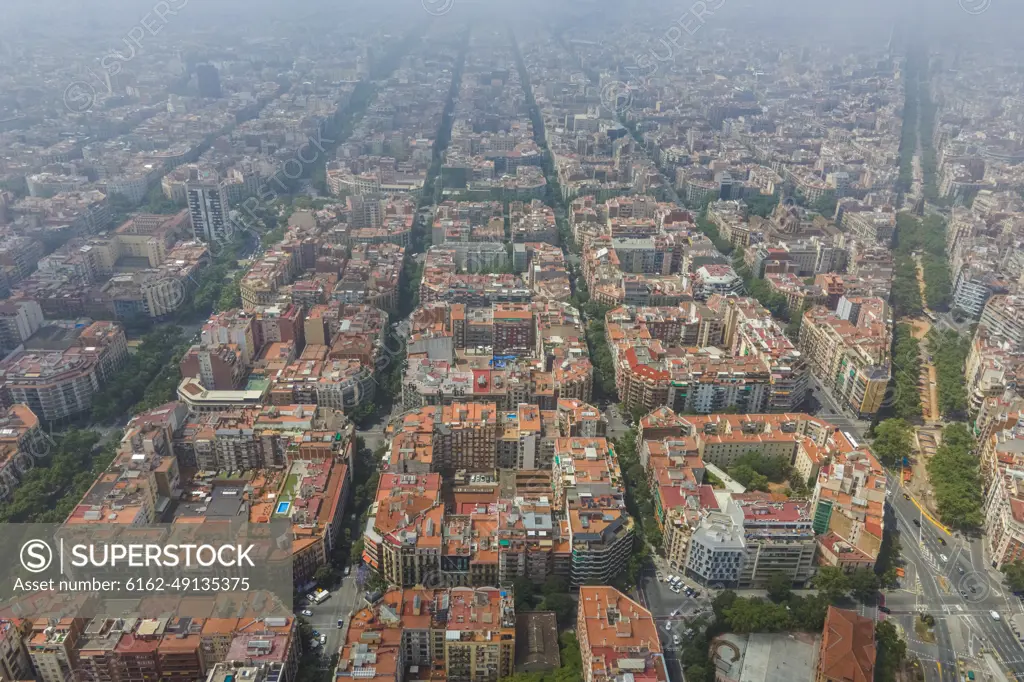 Aerial view of Barcelona downtown, Catalunya, Spain.