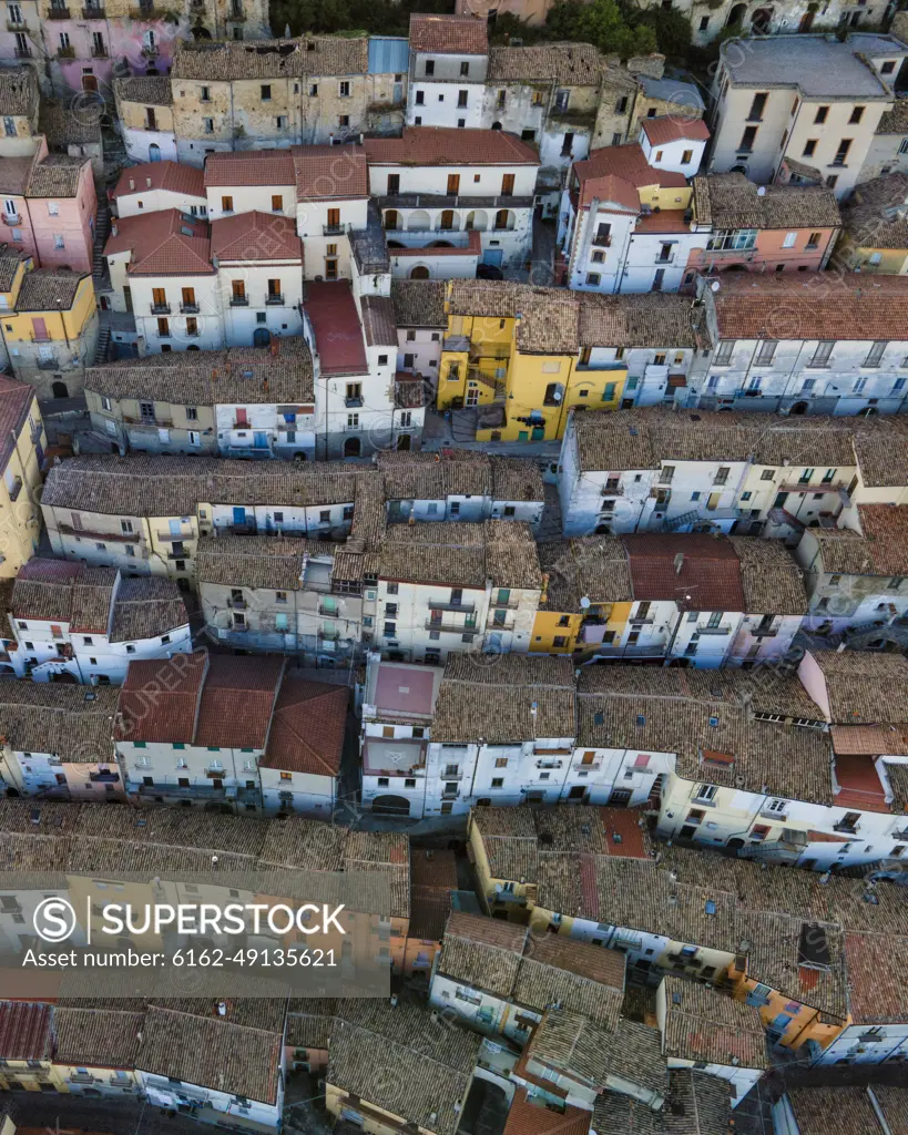 Aerial view of Calitri, a colourful town in Irpinia, Avellino, Italy.