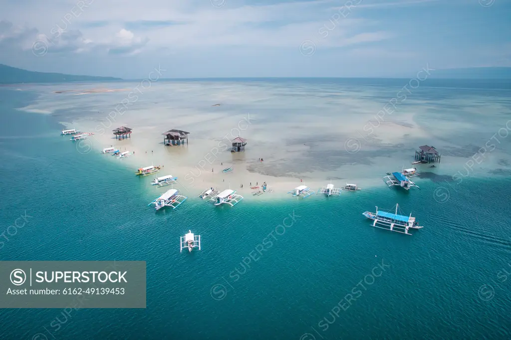 Aerial view of the famous Manjuyod Sand Bar also known as The Maldives of the Philippines in Bais City, Province of Negros Oriental, Philippines