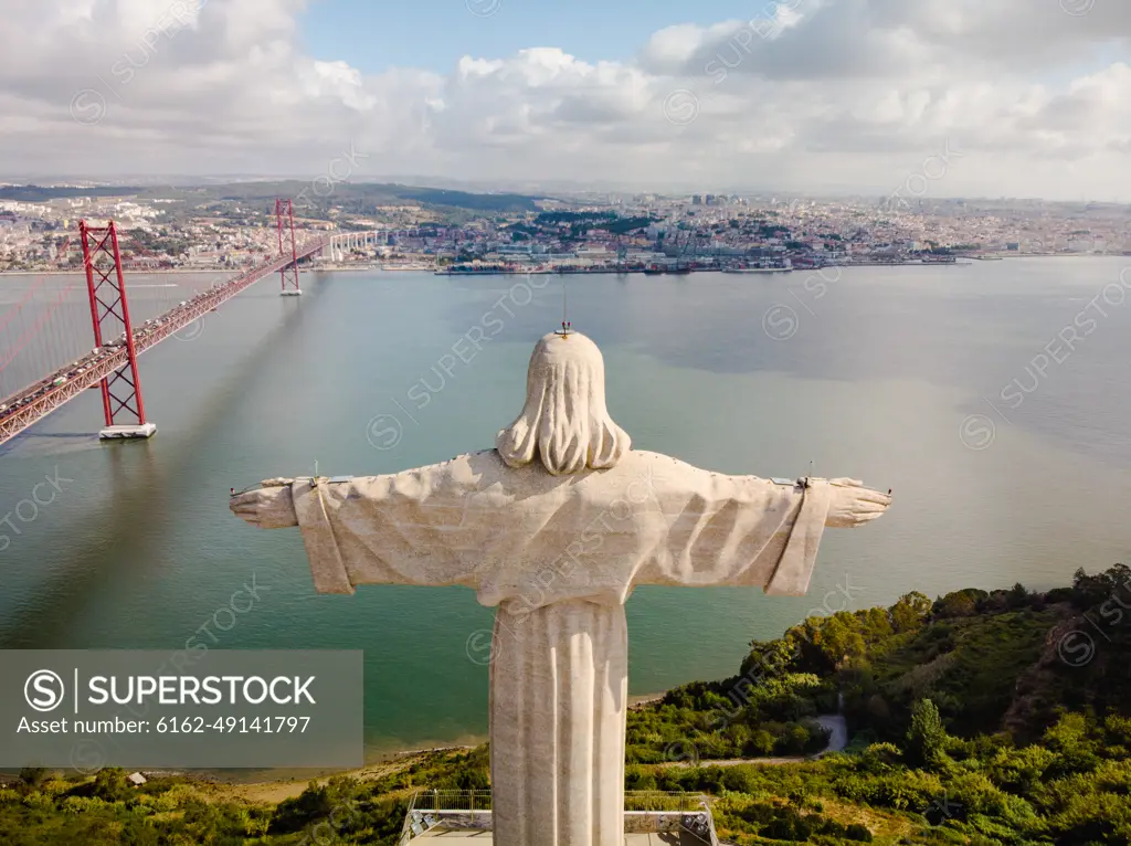 Aerial view of Cristo Rei statue, Lisbon, Portugal