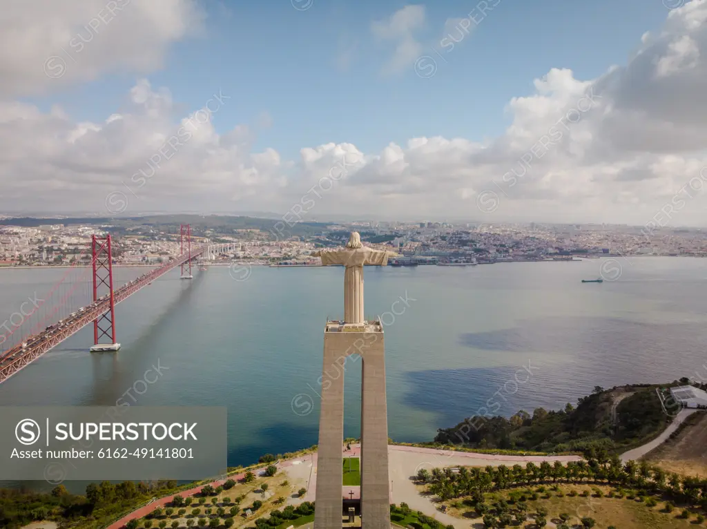 Aerial view of Cristo Rei statue, Lisbon, Portugal