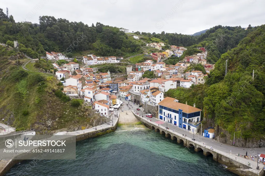 An aerial view of Cudillero, a picturesque fishing village on the coast Asturias, Northern Spain