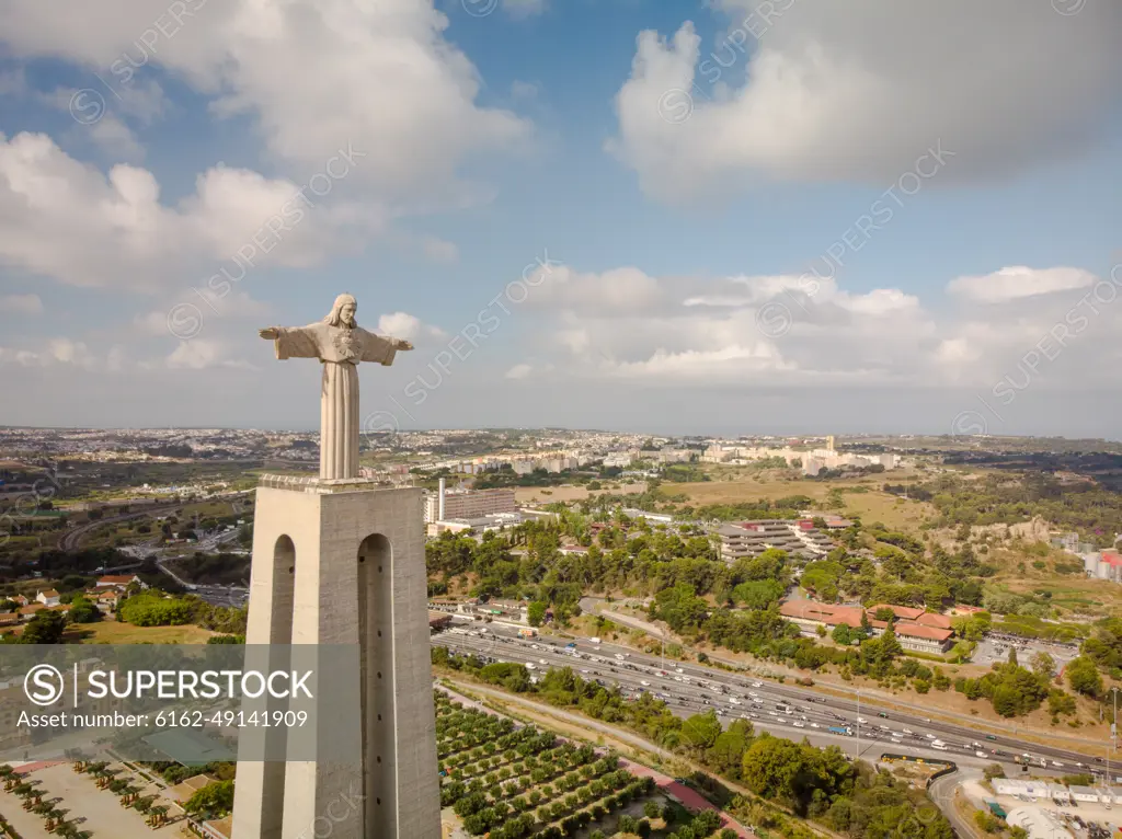 Aerial view of Cristo Rei statue, Lisbon, Portugal