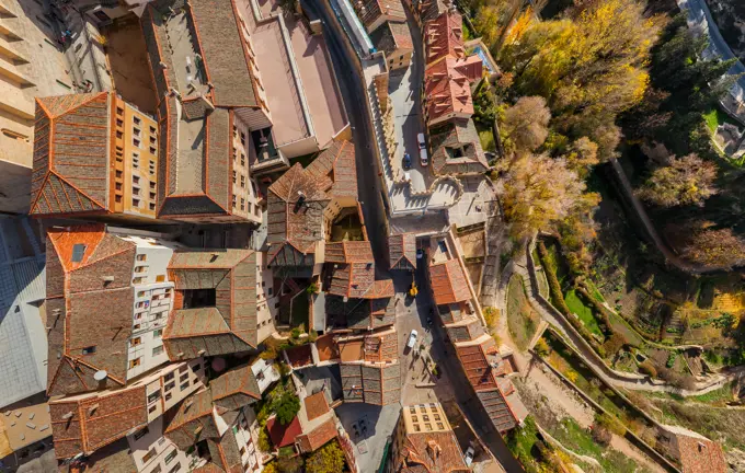 Aerial view of San Andrés Gate, Segovia, Spain