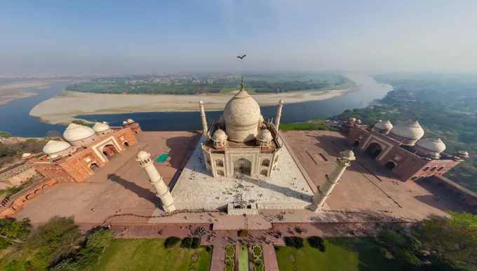 Aerial view of tourists in Agra, Taj Mahal, India