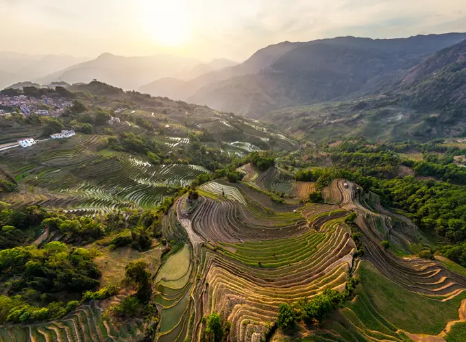 Aerial view of the Yuanyang Hani Rice Terraces, China