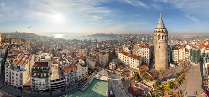 Aerial view of Istanbul tower Galata, Turkey