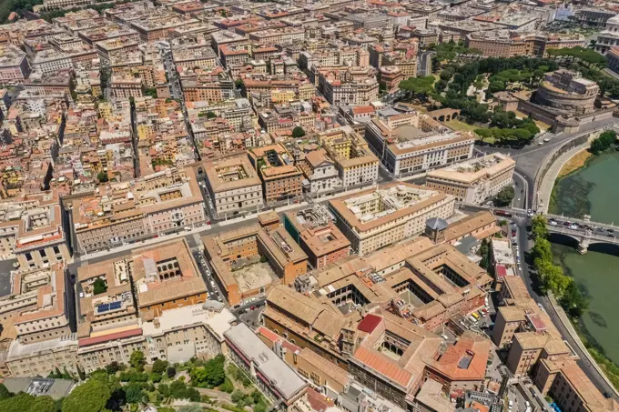 Aerial view of rooftops  in Rome by day, Italy.