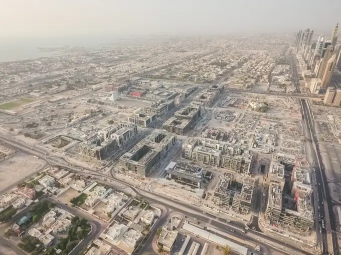 Aerial view buildings in Dubai, United Arab Emirates.