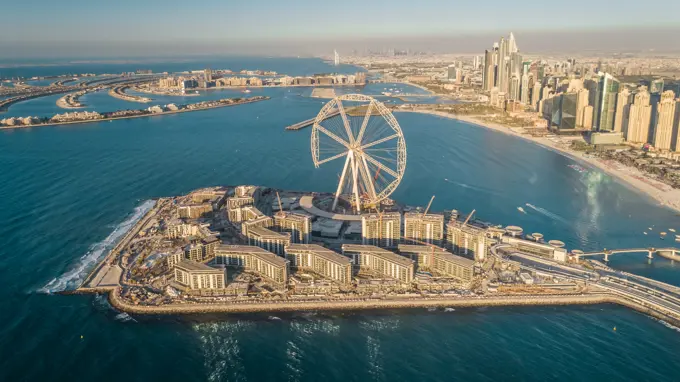 Aerial view of Bluewaters island in Dubai, U.A.E.