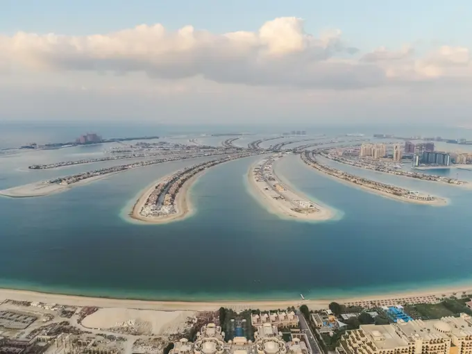 Aerial view of The Palm Jumeirah in Dubai, United Arab Emirates.