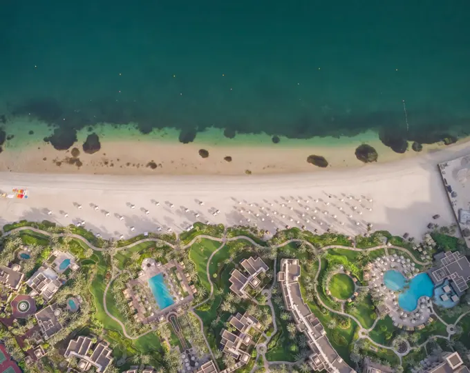 Aerial view of Palm Jumeirah beach in Dubai, U.A.E.