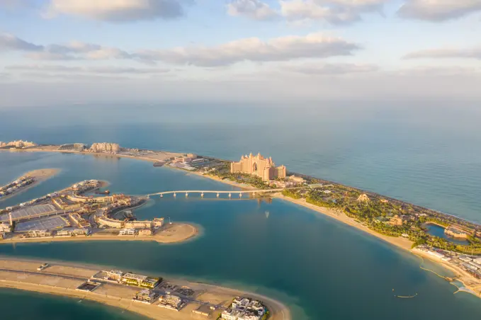 Aerial view of the artificial island The Palm Jumeirah, Dubai, United Arab Emirates