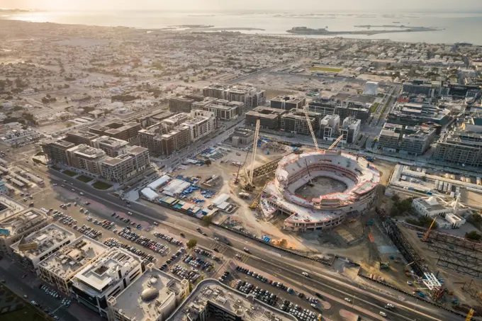 Aerial view of building under construction in Dubai, U.A.E.