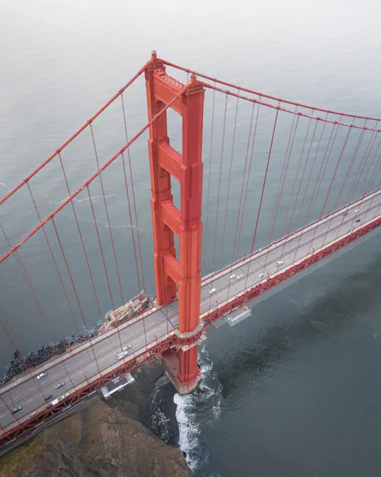 Aerial view of famous Golden Gate Bridge, San Francisco, California, United States.