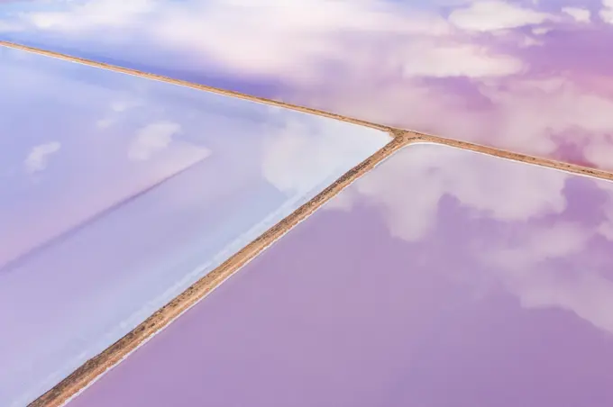 Aerial view of a pink lake, Lochiel, South Australia, Australia