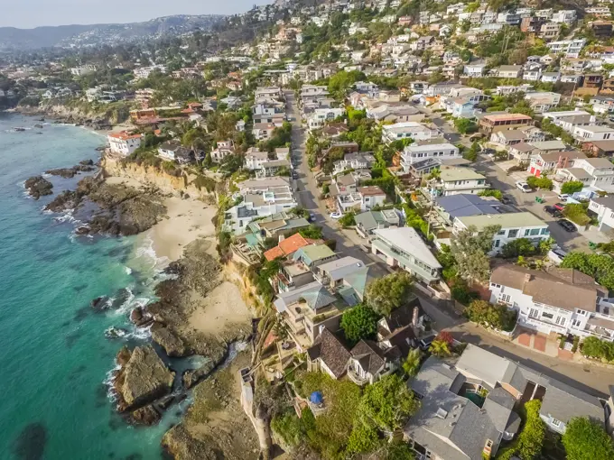 Aerial view of Laguna Beach coastline in California, USA.