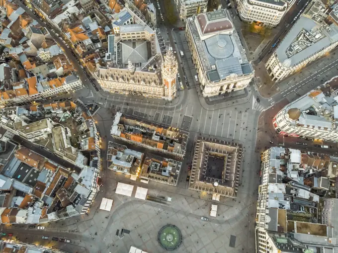 Aerial view of Lille historical downtown in France.