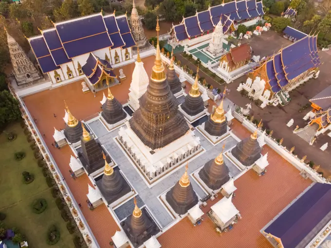 Aerial view of Wat Ban Den temple complex near Chiang Mai in Thailand.