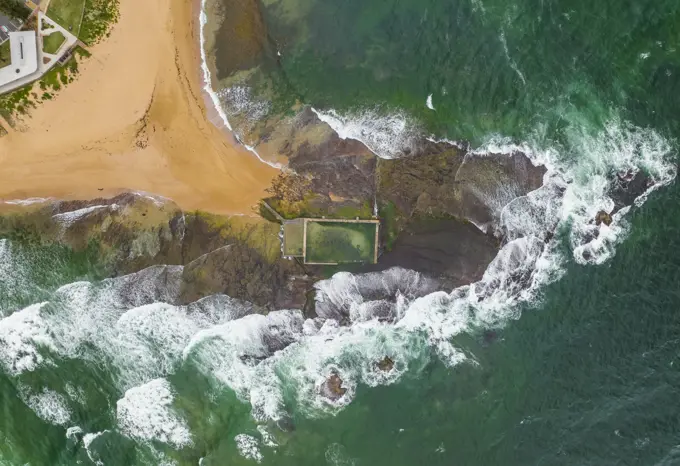 Aerial view of Mona Vale Rockpool, New South Wales, Australia.