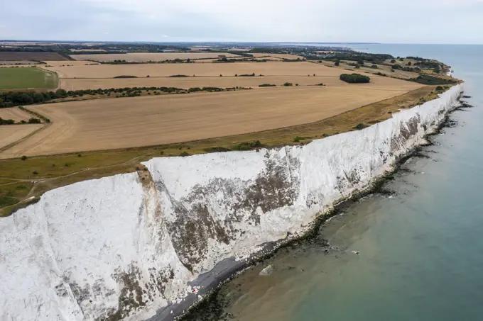 Aerial view of the white cliffs in St. Margaret's at Cliffe, Dover, England, United Kingdom.