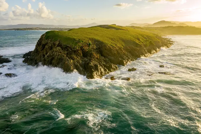 Aerial view of Bare Bluff, Sandy Beach, Coffs Harbor, New South Wales, Australia