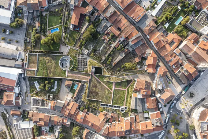 Aerial view of underground city garage in Guimaraes, Portugal.