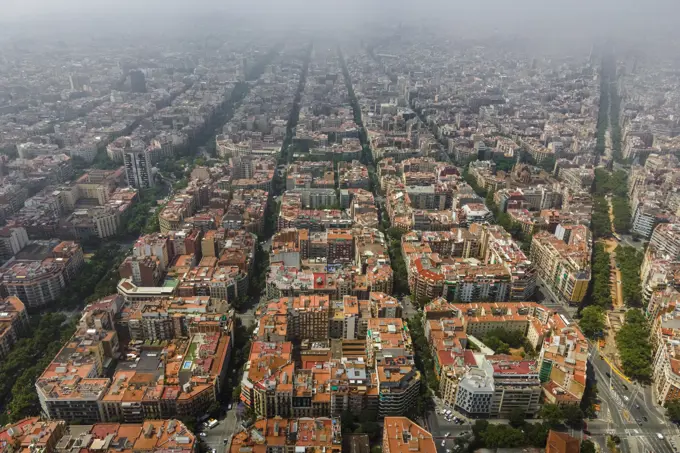 Aerial view of Barcelona downtown, Catalunya, Spain.