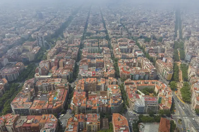 Aerial view of Barcelona downtown, Catalunya, Spain.