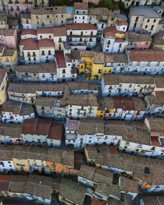 Aerial view of Calitri, a colourful town in Irpinia, Avellino, Italy.