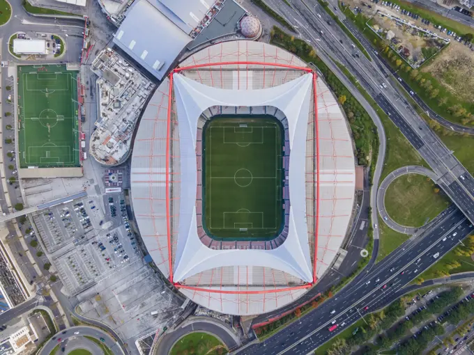Lisbon, Portugal - 15 December 2020: Aerial view of Estadio Sport Lisboa e Benfica from top, Lisbon, Portugal.