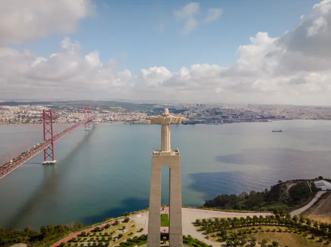 Aerial view of Cristo Rei statue, Lisbon, Portugal