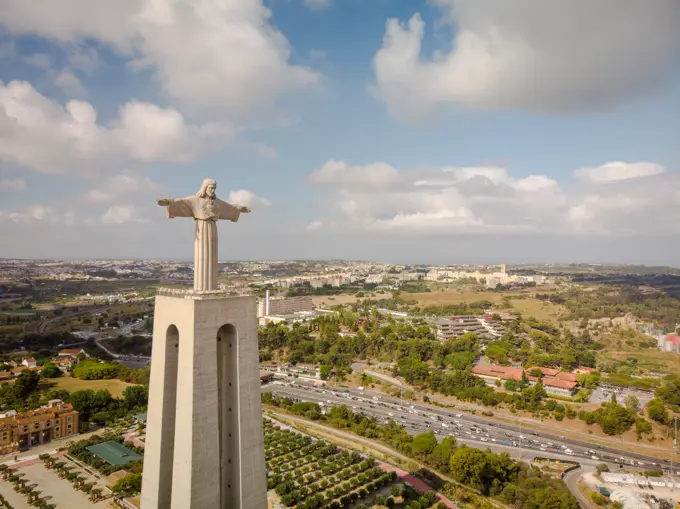 Aerial view of Cristo Rei statue, Lisbon, Portugal