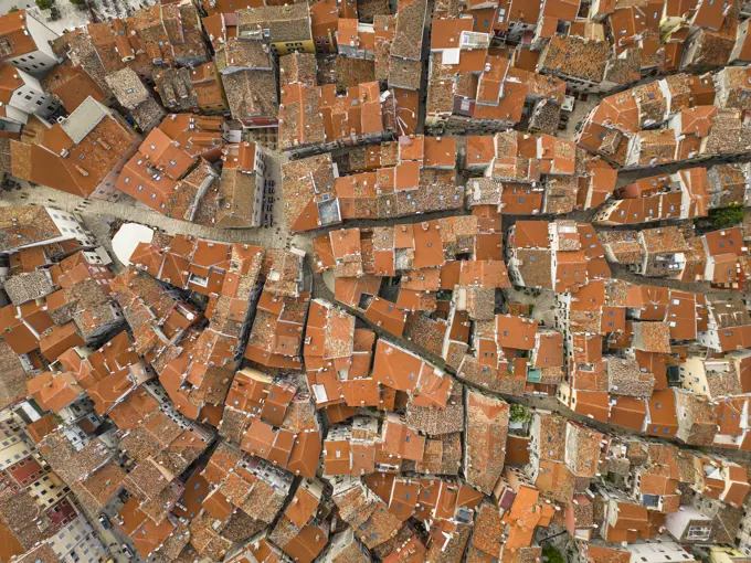 Aerial view of Rovinj, a characteristic small town with red rooftop, Istria, Croatia.