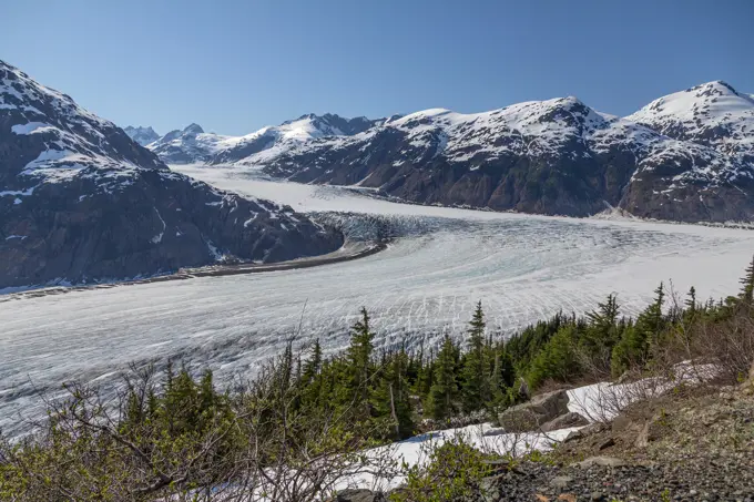 After approximately 30km (20miles) of gravel road there is an impressive overview of Salmon Glacier - Canada's fifth largest glacier