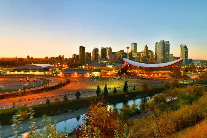 Calgary city skyline at twilight time, Alberta,Canada