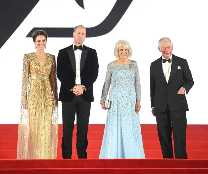 Photo Must Be Credited ©Alpha Press 079965 28/09/2021 Prince Charles Prince of Wales and Camilla Duchess of Cornwall, Prince William Duke Of Cambridge and Kate Duchess of Cambridge Catherine Katherine Middleton James Bond No Time To Die World Premiere At The Royal Albert Hall In London