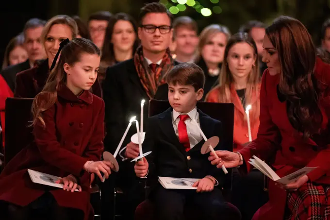 File photo dated 6/12/2024 of Princess Charlotte, Prince Louis and the Princess of Wales during the Together At Christmas carol service at Westminster Abbey in London. The royal family will be hoping for a fresh start in 2025 after the trials and tribulations of the past year. Issue date: Thursday December 26, 2024.