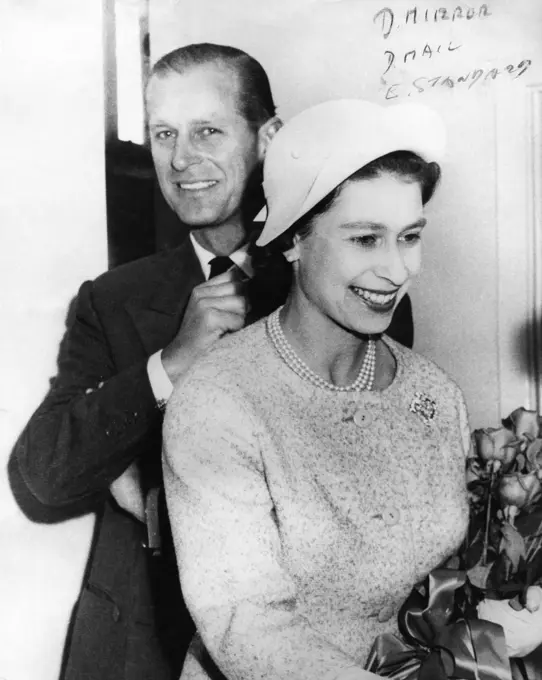 Queen Elizabeth II with the Duke of Edinburgh visiting Schefferville, Quebec, during her tour of Canada.