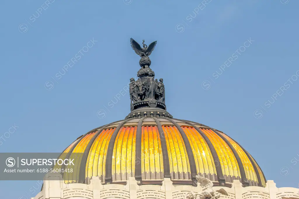 Mexico City, Mexico. Dec 28, 2011. The top of the Palace of Fine Arts building. A prominent cultural center in Mexico City that hosts performing arts events. Mexico City, Mexico. Dec 28, 2011. The top of the Palace of Fine Arts building. A prominent cultural center in Mexico City that hosts performing arts events. Copyright: xZoonar.com/MarvinxSamuelxTOLENTINO-PINEDAx 21257814