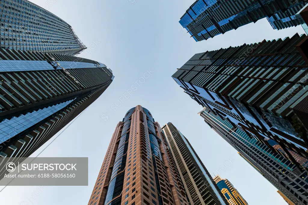 Dubai skyscrapers in Dubai Marina area, United Arab Emirates. Dubai, UAE - 10.28.2022: Dubai skyscrapers in Dubai Marina area, United Arab Emirates. Dubai cityscape with skyscraper views Copyright: xZoonar.com/DaixNtx 21323091