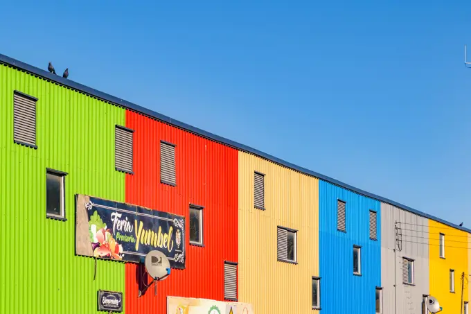 Multicolored Apartment Buildings, Chiloe, Chile CHILOE, CHILE, APRIL - 2017 - Multicolored apartment facades at castro city, Chiloe island, Chile Copyright: xZoonar.com/DanielxFerreira-LeitesxCiccarinox 11665298