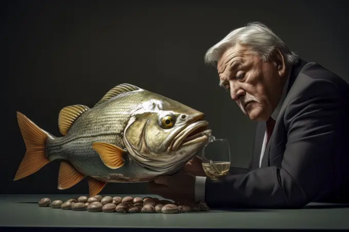 Surreal image of a man and fish symbolizing the realm of dreamlike perception.