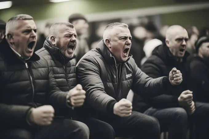 A thrilling image capturing the exhilarating moment as fans on the bench erupt in joyful screams.