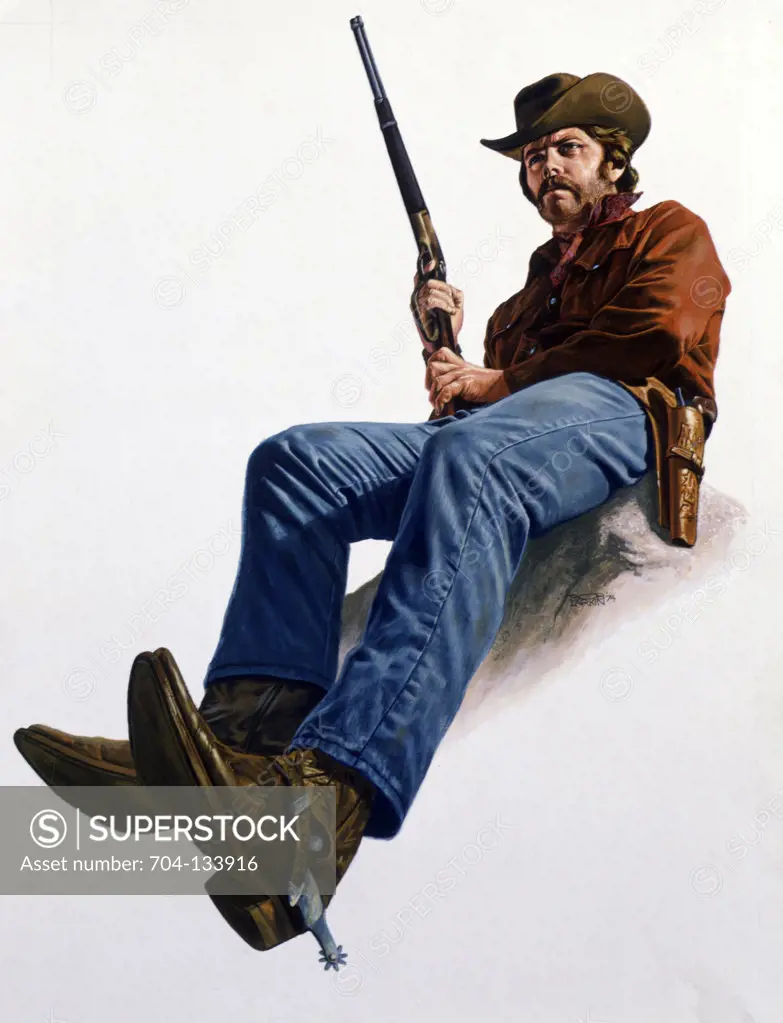 Sitting cowboy with riffle