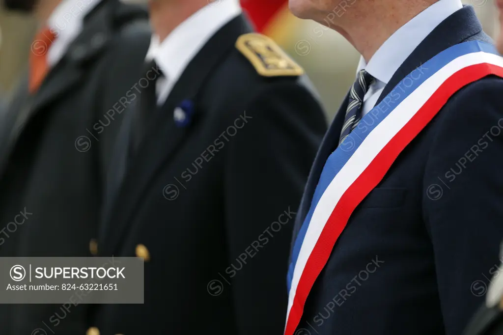 11 november remembrance day ceremony. Jean Marc Peillex mayor of Saint-Gervais les Bains. France.