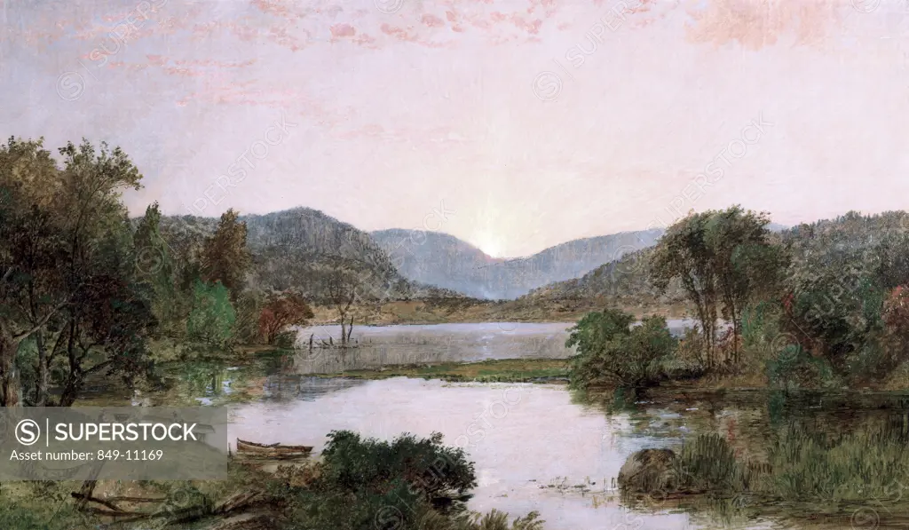 Sunrise on the Lake by Jasper Francis Cropsey,  (1823-1900),  USA,  Pennsylvania,  Philadelphia,  David David Gallery