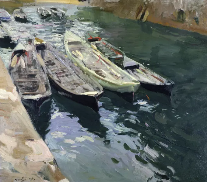 Boats at Rest  1915 Joaquin Sorolla y Bastida (1863-1923 Spanish)  Oil on canvas David David Gallery, Philadelphia, USA 