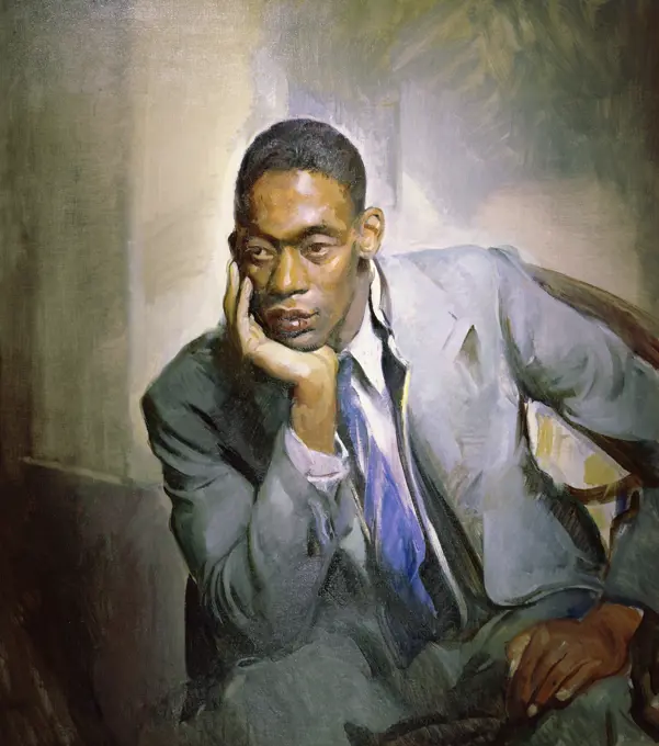 Young Man in Blue Suit  ca. 1930  Alice Kent Stoddard (1884-1976 American)  Oil on canvas David David Gallery, Philadelphia, Pennsylvania, USA   